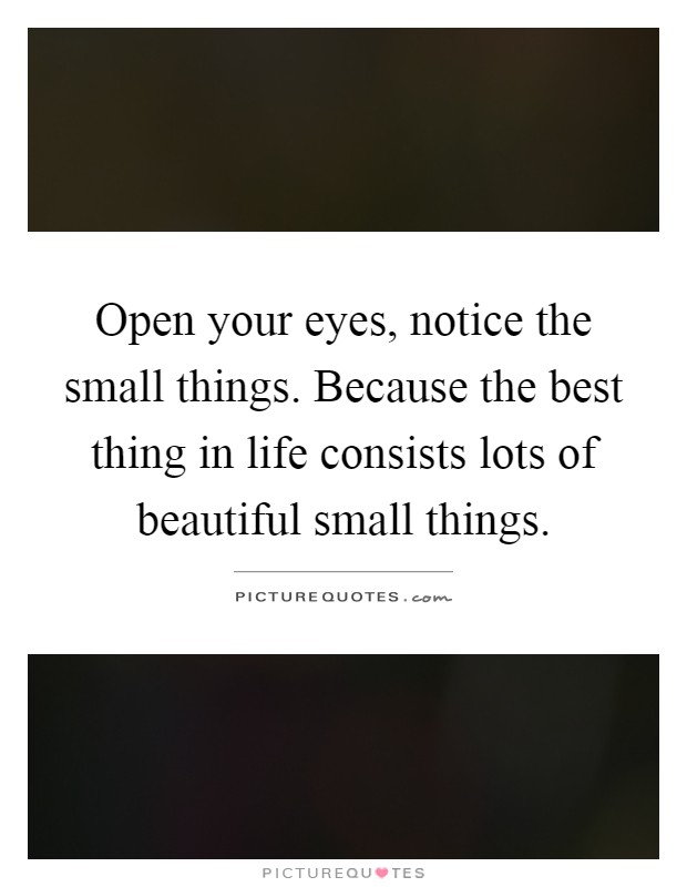 Open your eyes, notice the small things. Because the best thing in life consists lots of beautiful small things Picture Quote #1