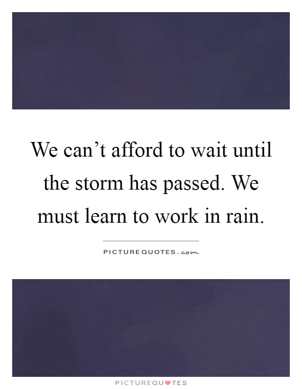 We can't afford to wait until the storm has passed. We must learn to work in rain Picture Quote #1