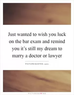 Just wanted to wish you luck on the bar exam and remind you it’s still my dream to marry a doctor or lawyer Picture Quote #1