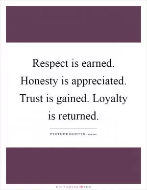 Respect is earned. Honesty is appreciated. Trust is gained. Loyalty is returned Picture Quote #1