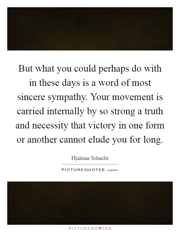 But what you could perhaps do with in these days is a word of most sincere sympathy. Your movement is carried internally by so strong a truth and necessity that victory in one form or another cannot elude you for long Picture Quote #1