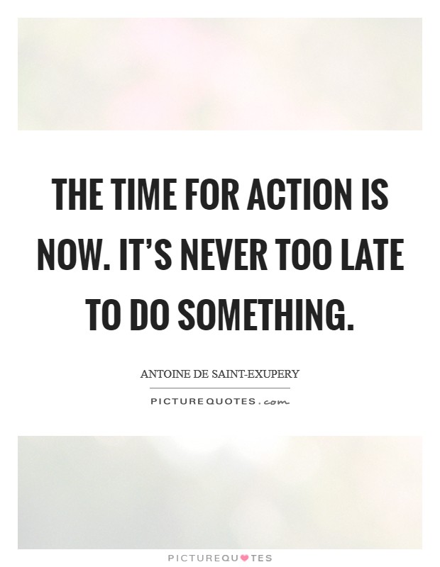 The time for action is now. It's never too late to do something Picture Quote #1