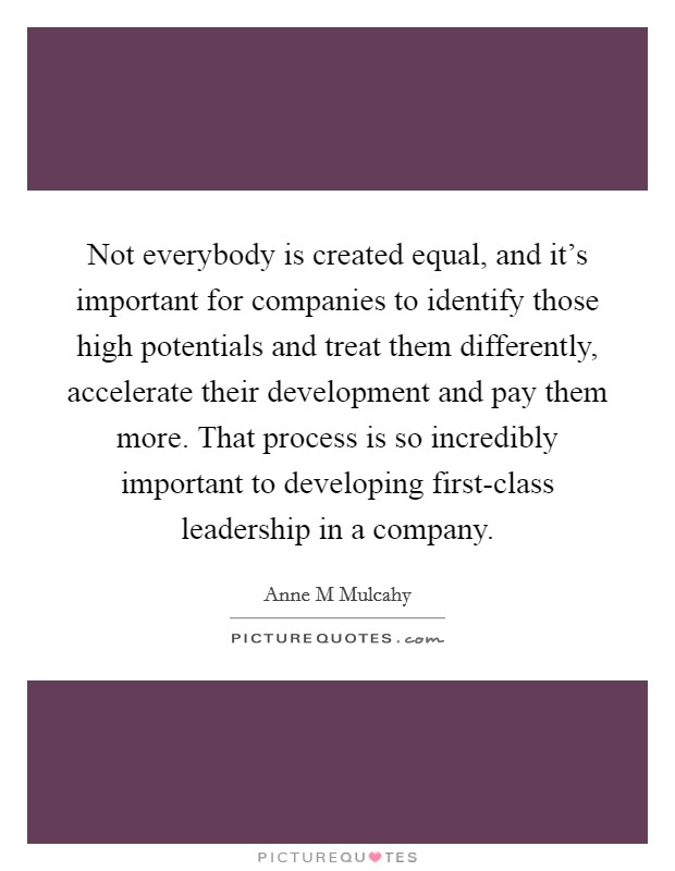 Not everybody is created equal, and it's important for companies to identify those high potentials and treat them differently, accelerate their development and pay them more. That process is so incredibly important to developing first-class leadership in a company Picture Quote #1