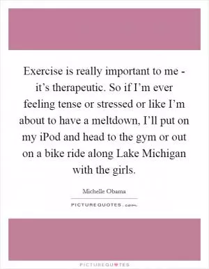 Exercise is really important to me - it’s therapeutic. So if I’m ever feeling tense or stressed or like I’m about to have a meltdown, I’ll put on my iPod and head to the gym or out on a bike ride along Lake Michigan with the girls Picture Quote #1