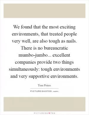 We found that the most exciting environments, that treated people very well, are also tough as nails. There is no bureaucratic mumbo-jumbo... excellent companies provide two things simultaneously: tough environments and very supportive environments Picture Quote #1