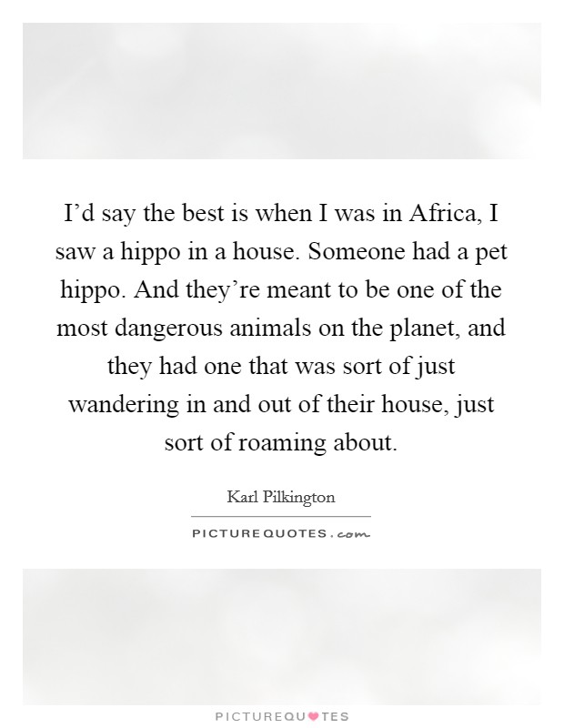 I'd say the best is when I was in Africa, I saw a hippo in a house. Someone had a pet hippo. And they're meant to be one of the most dangerous animals on the planet, and they had one that was sort of just wandering in and out of their house, just sort of roaming about Picture Quote #1