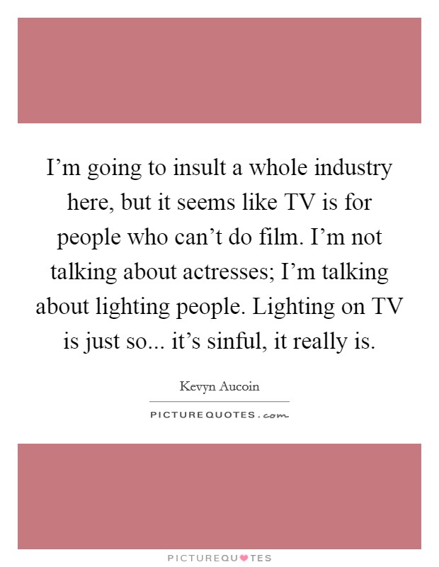 I'm going to insult a whole industry here, but it seems like TV is for people who can't do film. I'm not talking about actresses; I'm talking about lighting people. Lighting on TV is just so... it's sinful, it really is Picture Quote #1