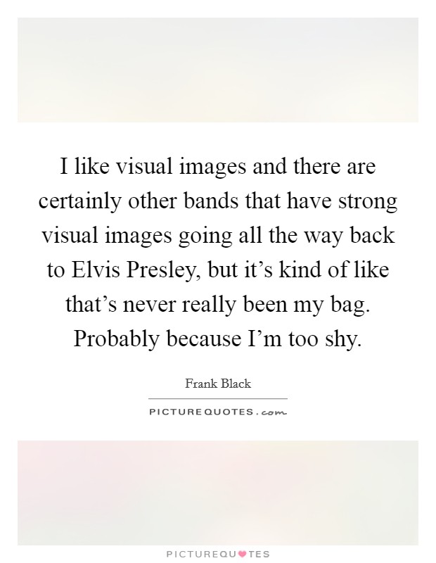 I like visual images and there are certainly other bands that have strong visual images going all the way back to Elvis Presley, but it's kind of like that's never really been my bag. Probably because I'm too shy Picture Quote #1