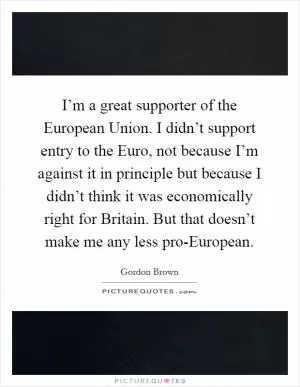 I’m a great supporter of the European Union. I didn’t support entry to the Euro, not because I’m against it in principle but because I didn’t think it was economically right for Britain. But that doesn’t make me any less pro-European Picture Quote #1