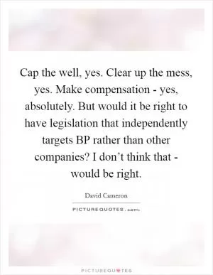 Cap the well, yes. Clear up the mess, yes. Make compensation - yes, absolutely. But would it be right to have legislation that independently targets BP rather than other companies? I don’t think that - would be right Picture Quote #1