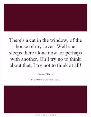 There's a cat in the window, of the house of my lover. Well she sleeps there alone now, or perhaps with another. Oh I try no to think about that, I try not to think at all! Picture Quote #1