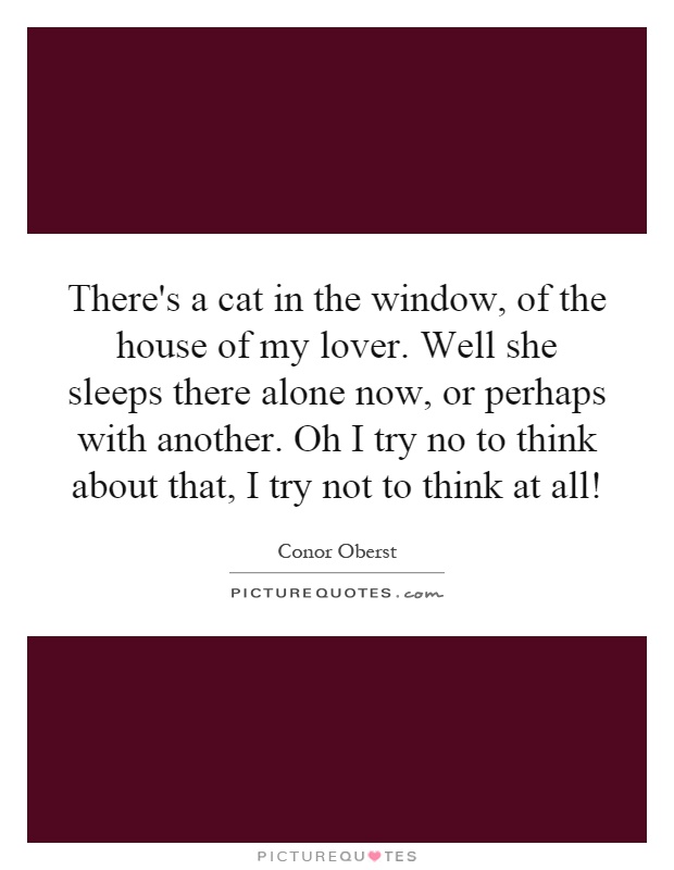 There's a cat in the window, of the house of my lover. Well she sleeps there alone now, or perhaps with another. Oh I try no to think about that, I try not to think at all! Picture Quote #1