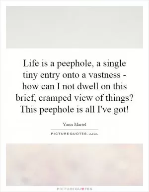 Life is a peephole, a single tiny entry onto a vastness - how can I not dwell on this brief, cramped view of things? This peephole is all I've got! Picture Quote #1
