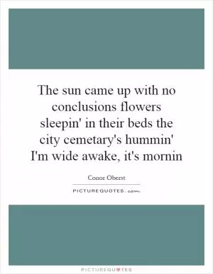 The sun came up with no conclusions flowers sleepin' in their beds the city cemetary's hummin' I'm wide awake, it's mornin Picture Quote #1