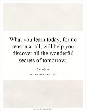 What you learn today, for no reason at all, will help you discover all the wonderful secrets of tomorrow Picture Quote #1