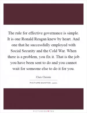 The rule for effective governance is simple. It is one Ronald Reagan knew by heart. And one that he successfully employed with Social Security and the Cold War. When there is a problem, you fix it. That is the job you have been sent to do and you cannot wait for someone else to do it for you Picture Quote #1