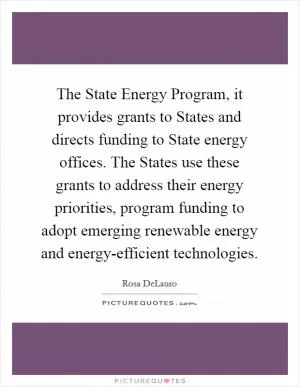 The State Energy Program, it provides grants to States and directs funding to State energy offices. The States use these grants to address their energy priorities, program funding to adopt emerging renewable energy and energy-efficient technologies Picture Quote #1