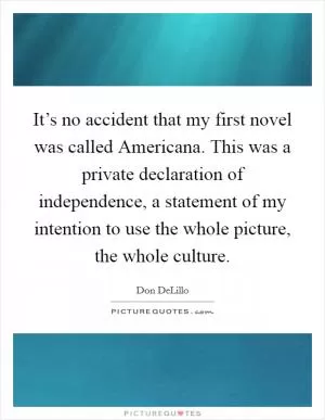 It’s no accident that my first novel was called Americana. This was a private declaration of independence, a statement of my intention to use the whole picture, the whole culture Picture Quote #1