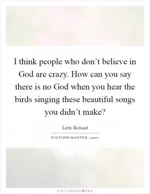I think people who don’t believe in God are crazy. How can you say there is no God when you hear the birds singing these beautiful songs you didn’t make? Picture Quote #1