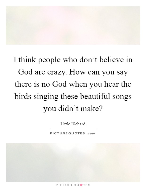I think people who don't believe in God are crazy. How can you say there is no God when you hear the birds singing these beautiful songs you didn't make? Picture Quote #1