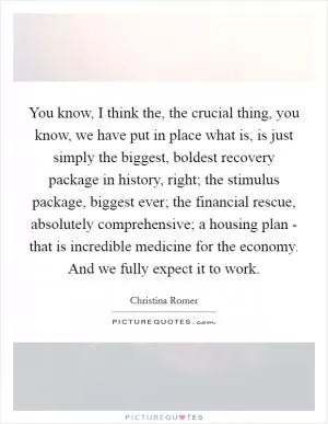 You know, I think the, the crucial thing, you know, we have put in place what is, is just simply the biggest, boldest recovery package in history, right; the stimulus package, biggest ever; the financial rescue, absolutely comprehensive; a housing plan - that is incredible medicine for the economy. And we fully expect it to work Picture Quote #1