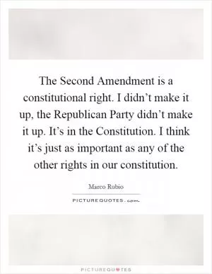 The Second Amendment is a constitutional right. I didn’t make it up, the Republican Party didn’t make it up. It’s in the Constitution. I think it’s just as important as any of the other rights in our constitution Picture Quote #1