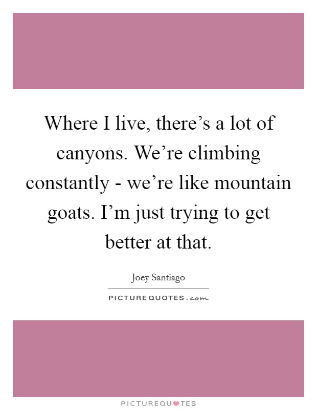 Where I live, there's a lot of canyons. We're climbing constantly - we're like mountain goats. I'm just trying to get better at that Picture Quote #1
