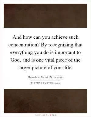 And how can you achieve such concentration? By recognizing that everything you do is important to God, and is one vital piece of the larger picture of your life Picture Quote #1