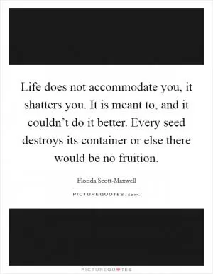 Life does not accommodate you, it shatters you. It is meant to, and it couldn’t do it better. Every seed destroys its container or else there would be no fruition Picture Quote #1