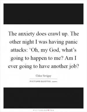 The anxiety does crawl up. The other night I was having panic attacks: ‘Oh, my God, what’s going to happen to me? Am I ever going to have another job? Picture Quote #1
