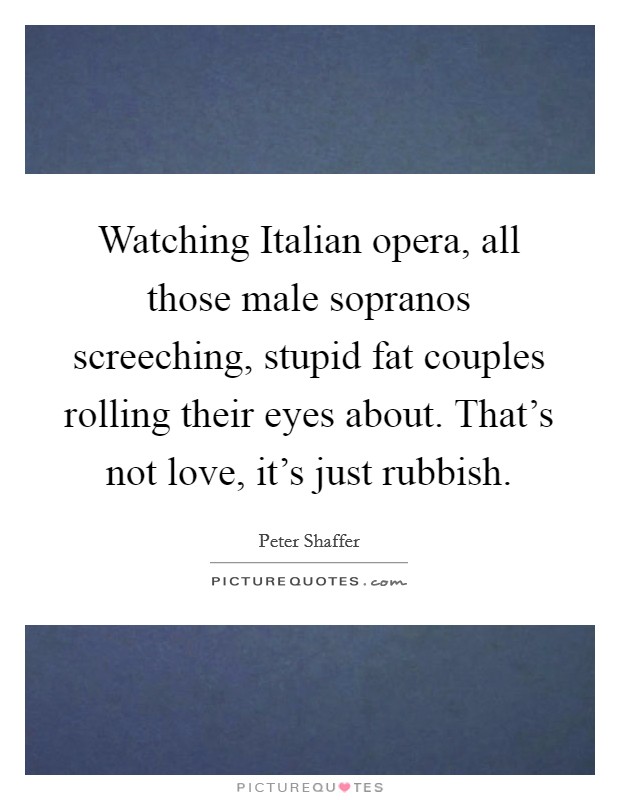 Watching Italian opera, all those male sopranos screeching, stupid fat couples rolling their eyes about. That's not love, it's just rubbish Picture Quote #1