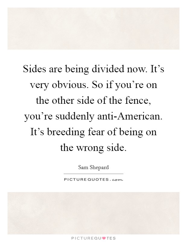 Sides are being divided now. It's very obvious. So if you're on the other side of the fence, you're suddenly anti-American. It's breeding fear of being on the wrong side Picture Quote #1