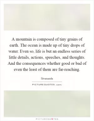 A mountain is composed of tiny grains of earth. The ocean is made up of tiny drops of water. Even so, life is but an endless series of little details, actions, speeches, and thoughts. And the consequences whether good or bad of even the least of them are far-reaching Picture Quote #1