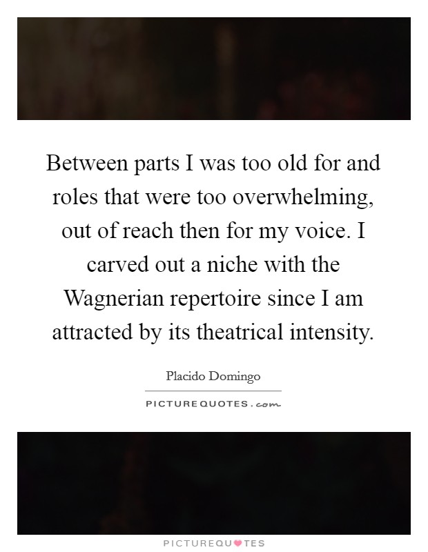 Between parts I was too old for and roles that were too overwhelming, out of reach then for my voice. I carved out a niche with the Wagnerian repertoire since I am attracted by its theatrical intensity Picture Quote #1