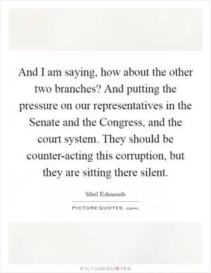 And I am saying, how about the other two branches? And putting the pressure on our representatives in the Senate and the Congress, and the court system. They should be counter-acting this corruption, but they are sitting there silent Picture Quote #1
