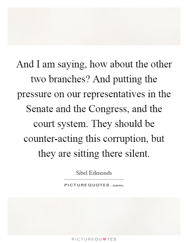 And I am saying, how about the other two branches? And putting the pressure on our representatives in the Senate and the Congress, and the court system. They should be counter-acting this corruption, but they are sitting there silent Picture Quote #1
