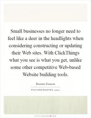 Small businesses no longer need to feel like a deer in the headlights when considering constructing or updating their Web sites. With ClickThings what you see is what you get, unlike some other competitive Web-based Website building tools Picture Quote #1