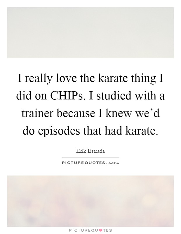 I really love the karate thing I did on CHIPs. I studied with a trainer because I knew we'd do episodes that had karate Picture Quote #1