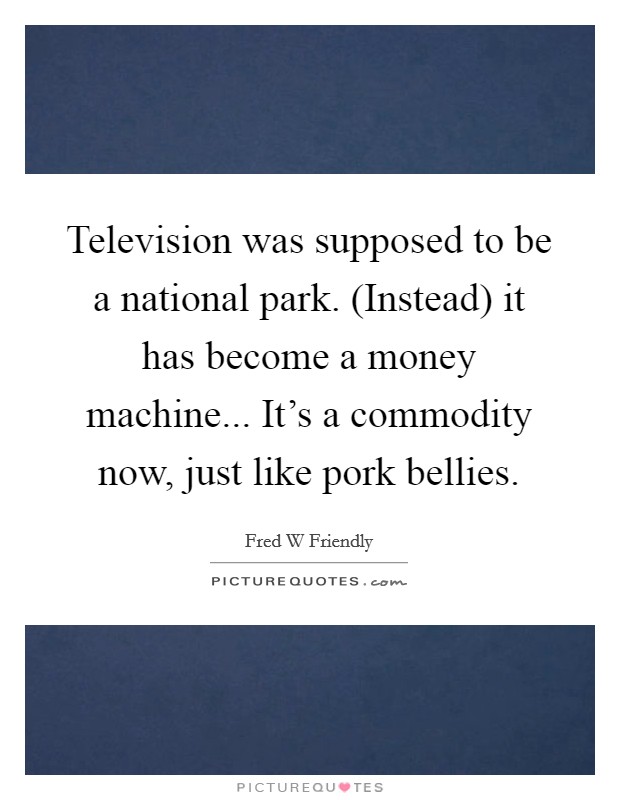 Television was supposed to be a national park. (Instead) it has become a money machine... It's a commodity now, just like pork bellies Picture Quote #1