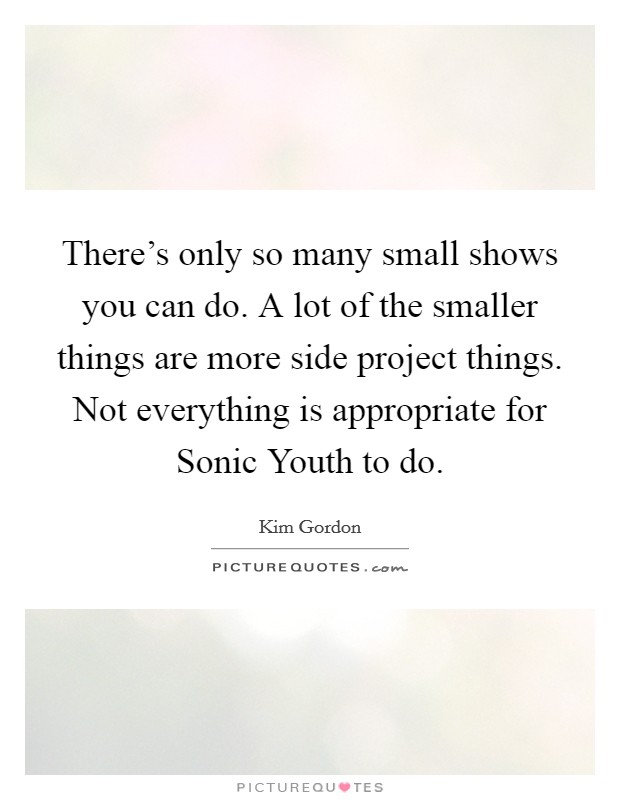 There's only so many small shows you can do. A lot of the smaller things are more side project things. Not everything is appropriate for Sonic Youth to do Picture Quote #1