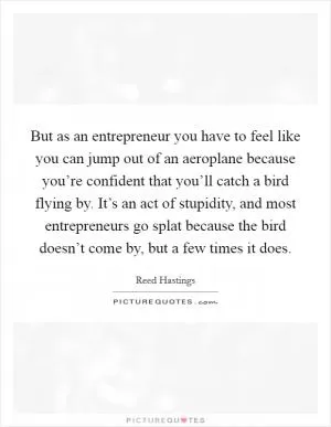 But as an entrepreneur you have to feel like you can jump out of an aeroplane because you’re confident that you’ll catch a bird flying by. It’s an act of stupidity, and most entrepreneurs go splat because the bird doesn’t come by, but a few times it does Picture Quote #1