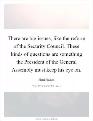 There are big issues, like the reform of the Security Council. These kinds of questions are something the President of the General Assembly must keep his eye on Picture Quote #1