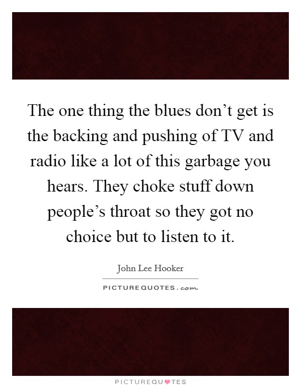 The one thing the blues don't get is the backing and pushing of TV and radio like a lot of this garbage you hears. They choke stuff down people's throat so they got no choice but to listen to it Picture Quote #1
