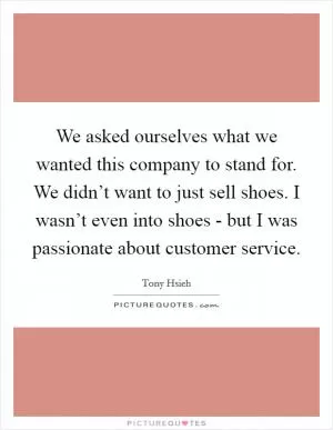 We asked ourselves what we wanted this company to stand for. We didn’t want to just sell shoes. I wasn’t even into shoes - but I was passionate about customer service Picture Quote #1