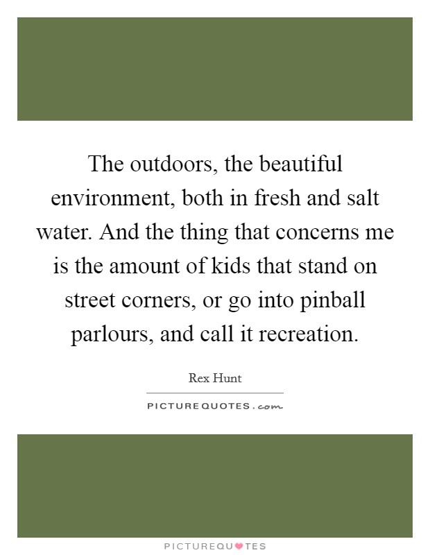 The outdoors, the beautiful environment, both in fresh and salt water. And the thing that concerns me is the amount of kids that stand on street corners, or go into pinball parlours, and call it recreation Picture Quote #1