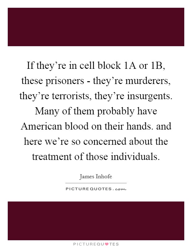 If they're in cell block 1A or 1B, these prisoners - they're murderers, they're terrorists, they're insurgents. Many of them probably have American blood on their hands. and here we're so concerned about the treatment of those individuals Picture Quote #1