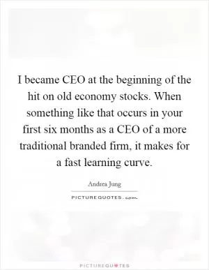 I became CEO at the beginning of the hit on old economy stocks. When something like that occurs in your first six months as a CEO of a more traditional branded firm, it makes for a fast learning curve Picture Quote #1