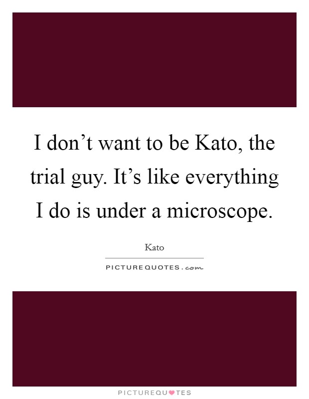 I don't want to be Kato, the trial guy. It's like everything I do is under a microscope Picture Quote #1