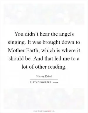 You didn’t hear the angels singing. It was brought down to Mother Earth, which is where it should be. And that led me to a lot of other reading Picture Quote #1