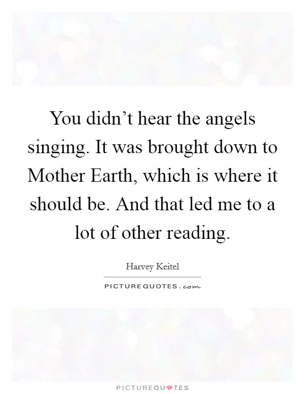 You didn't hear the angels singing. It was brought down to Mother Earth, which is where it should be. And that led me to a lot of other reading Picture Quote #1
